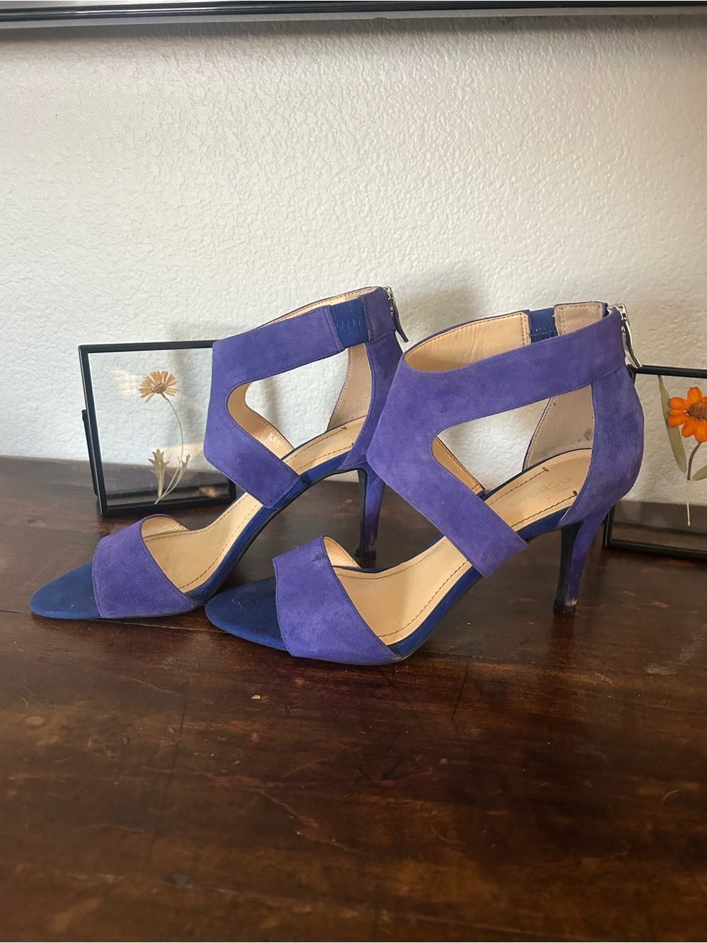 BCBGeneration Royal Purple Suede Cutout Strappy Heels